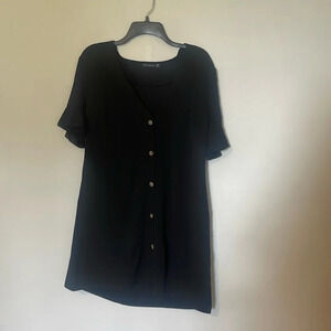 PrettyLittleThing Black button down dress bell sleeves